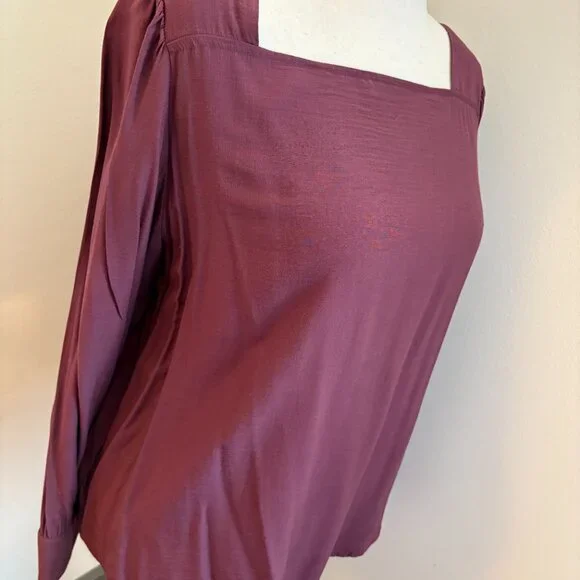 LOFT Mauve Square Neck Blouse Long Sleeve Women's Large - Picture 5 of 9